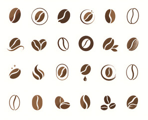 A set 24 icon Coffee Bean Flat Roasted Coffee Logo Elements