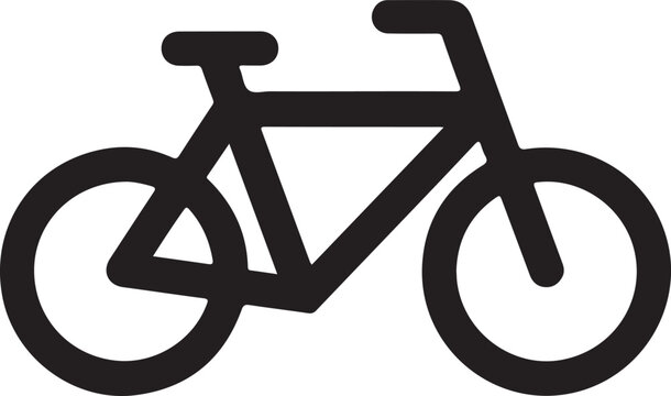 Black outline of a bicycle side view with wheels and frame on a plain white background, file bike cycling