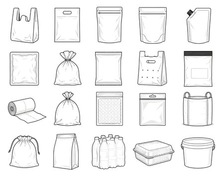 A set of 20 icons Plastic Packaging Blank Food Mockup Containers
