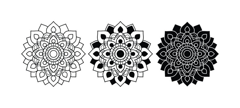 Mandala Vector Art Set: Intricate Floral Ornaments in Black and White, Decorative Circular Patterns for Design Projects