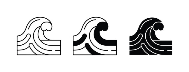 Stylized Ocean Wave Icons, Set of 3, Minimalist Marine Design Elements for Coastal Branding and Nautical Themes © Shafiqul