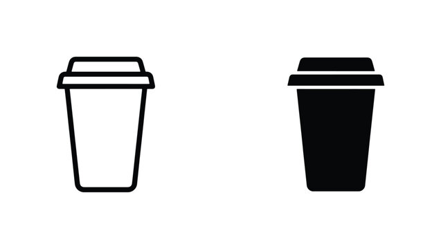Simple Coffee Cup Icons, Black and White Takeaway Drink Containers, Minimalist Beverage Symbol Set for Cafes and Food Service