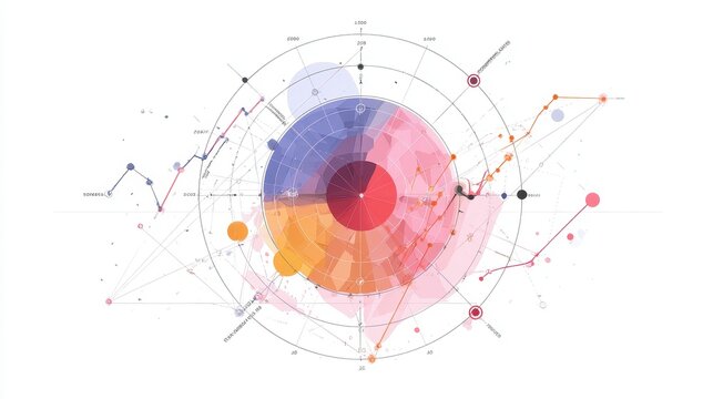 A modern radar chart clipart, performance tracking element, digital illustration, isolated on white background.