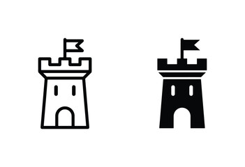 Medieval Castle Tower Icons, Fortress Silhouette, Royal Stronghold Symbols, Fantasy Architecture Vector Graphics © Mahmud