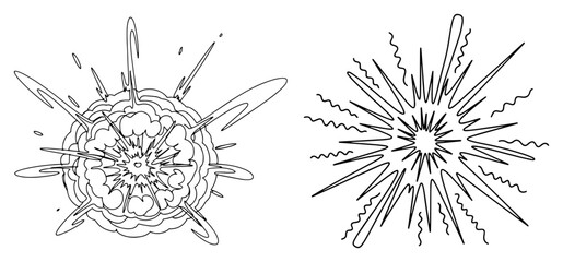 Comic book explosion and blast effects collection in minimalist line art style © Katarzyna