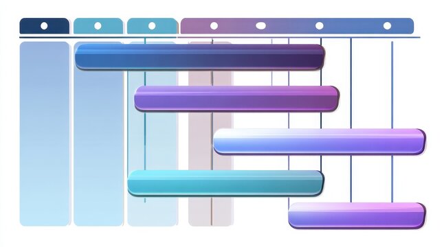 A sleek Gantt chart clipart, project management element, linear style, gradient blue to purple, isolated on white background.