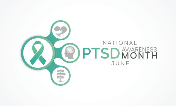 PTSD awareness month is observed every year in June. Posttraumatic stress disorder is a psychiatric disorder that may occur in people who have experienced or witnessed a traumatic event. vector art.