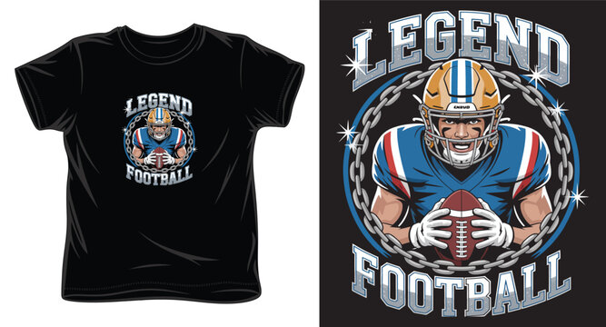 Aggressive american football player legend illustration featuring chains and dynamic lightning effects.