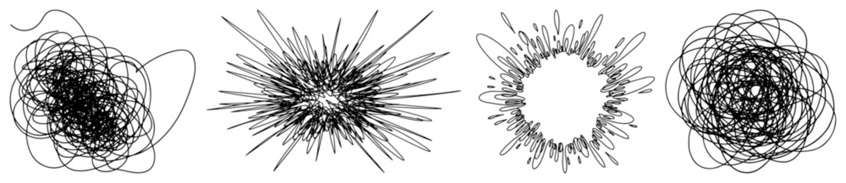 Scribbles and starburst abstract graphic elements in minimalist line art style