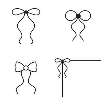 Minimal Bow Ribbon Line Icon Collection. Set of elegant hand drawn bow and ribbon line icons for gift wrapping, decoration, branding, wedding, and festive design projects.