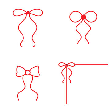Minimal Bow Ribbon Line Icon Collection. Set of elegant hand drawn bow and ribbon line icons for gift wrapping, decoration, branding, wedding, and festive design projects.