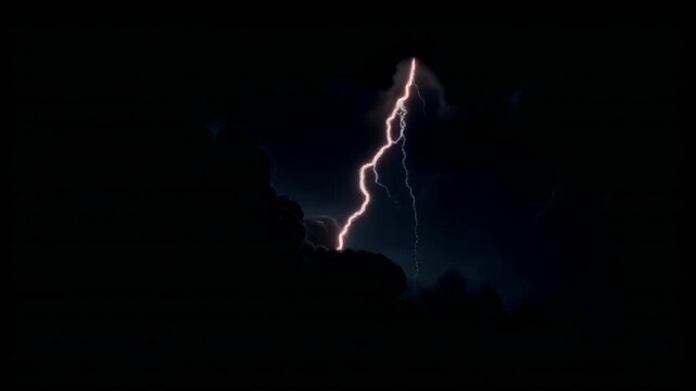 Fantasy wallpaper. A dramatic depiction of a lightning bolt striking through dark, stormy clouds. The lightning bolt is bright, contrasting with the deep blues and blacks of the sky.