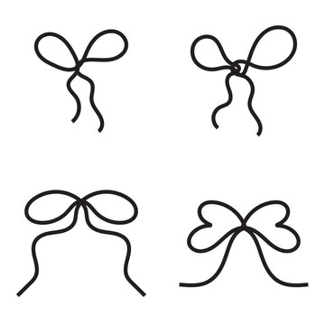 Minimal Bow Ribbon Line Icon Collection. Set of elegant hand drawn bow and ribbon line icons for gift wrapping, decoration, branding, wedding, and festive design projects.