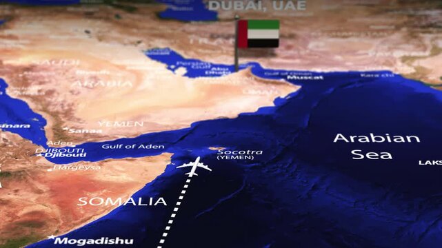 Flight From Antananarivo MADAGASCAR to Dubai UAE with flag pins