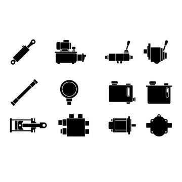 Industrial valve icon set, silhouette, white background, vector illustration