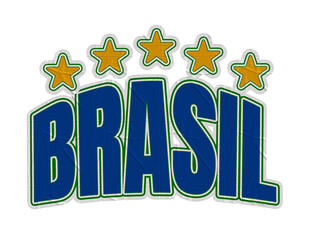 Brasil pentacampeão. Copa do mundo. Brasil 5 estrelas. Ilustração estilo adesivo. © Maressa