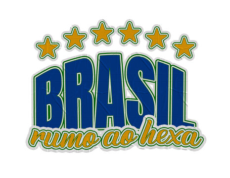 Brasil rumo ao hexa. 6 estrelas. Copa do Mundo 2026. Ilustra&ccedil;&atilde;o estilo adesivo