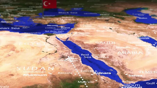 Flight From Antananarivo MADAGASCAR to Istanbul Turkey with flag pins