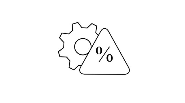 Minimalist line animation of spinning gear and percentage sign on white background.