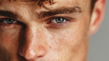 Fototapeta premium Side view of young man with flawless skin on clean background 