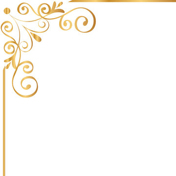 Elegant Golden Filigree Corner Ornament with Luxury Baroque Swirls on transparent png