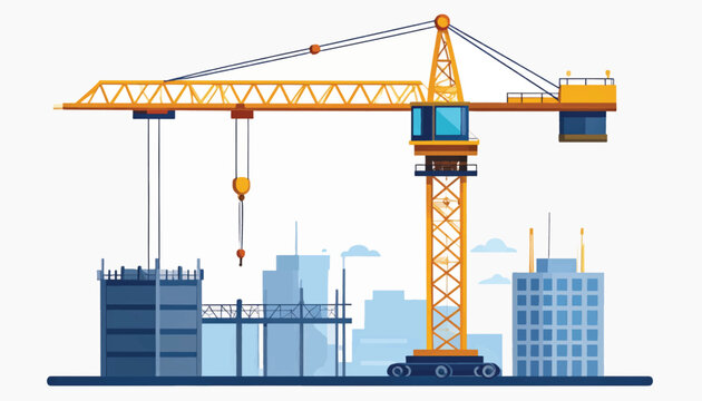 Industrial Yellow Tower Crane with City Skyline and Building Construction Site Illustration