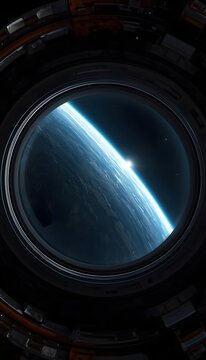 Earth planet view from spaceship window porthole in outer space