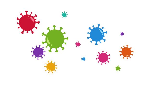 playful animated footage featuring colorful virus and bacteria characters floating on a clean background. Perfect for healthcare, medical, education, pandemic awareness, science presentations, kids co