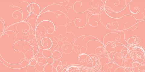 Outline floral vector seamless pattern. White flower contour on pink background. Hand drawn Rhododendron and Lily flower heads for textile, wrapping, greeting card, print, fashion design © Selamet