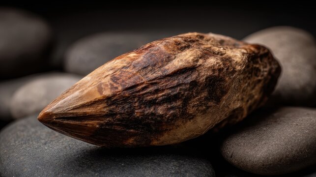 Ancient Flint Shard with Visible Pressure Flaking Detail on Dark Stone Background