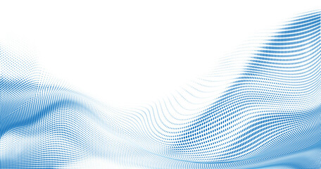 立体的な青色ドットウェーブが広がるデジタル空間イメージ、先進技術を表現した抽象テクノロジー背景