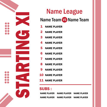 Football graphic for soccer starting lineup squad, Football starting XI, Soccer line up