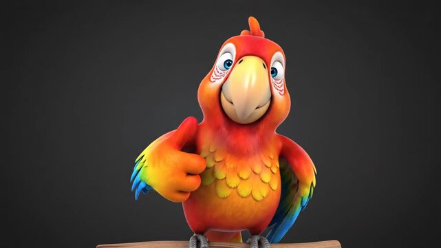 Vibrant 3D Animated Parrot Character with colorful orange and blue wings spread wide in a cheerful pose ideal for children's educational content and tropical-themed animations.