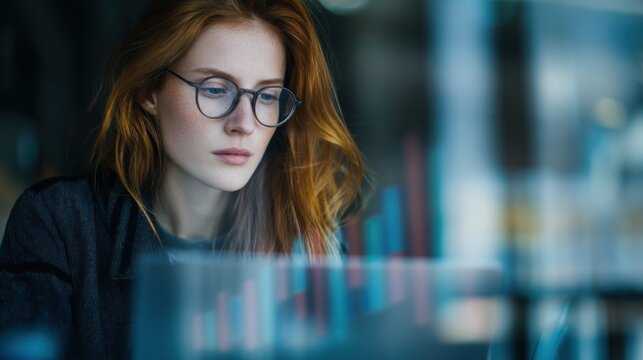 Woman concentrating on screen
