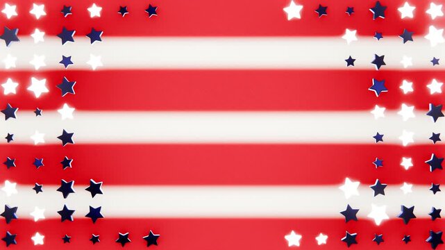 Horizontal 3D Independence Day 4th July border frame patriotic USA flag stars stripes background loop animation banner template America holiday freedom celebration red white blue poster greeting card
