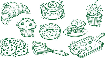 Wholesome Bakery Treats: An array of delightful baked goods, meticulously sketched in an illustrative style, ready to sweeten any moment, offering a glimpse into the art of baking. © Hanzala