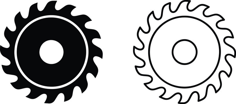 Minimalist Circular Saw Blade and Carpentry Tool Icon Set, Modern Woodworking Lumber, Millwork Manufacturing, and Power Tool Vector Graphics, vector, illustration, silhouette.