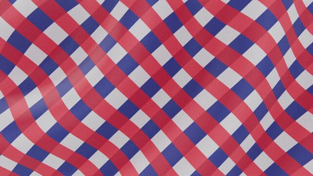 Horizontal 3D Independence Day 4th July gingham red white blue pattern loop animation patriotic USA flag picnic America holiday freedom celebration fabric textile checkered banner poster greeting card