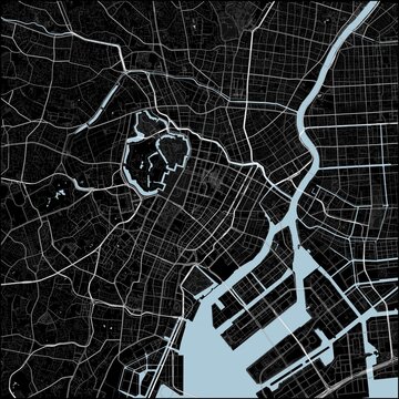 Tokyo City Map Street Map JPG Poster Minimalist Black White Light Blue Accent Wall Art