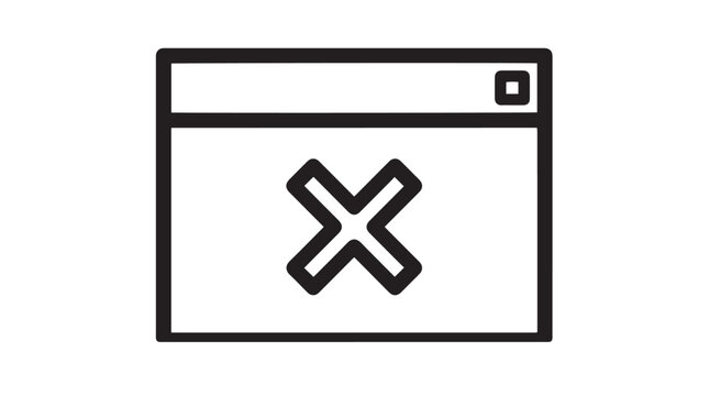 Minimalist vector illustration of a browser window interface featuring a large bold cross error symbol