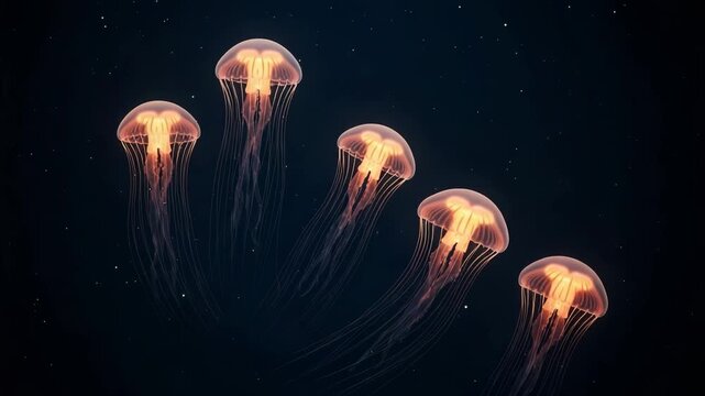 Glowing jellyfish in deep ocean