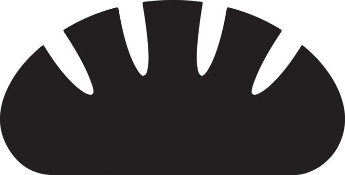 Black silhouette of a loaf of bread with three distinct slices or segments on a white background now