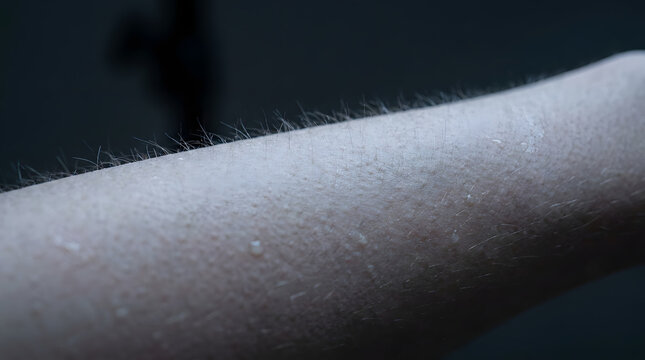 Close-up of human skin with goosebumps on arm