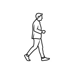 Fototapeta premium Man walking and looking at his phone in a casual outfit, urban setting, modern lifestyle concept
