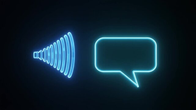 The Human Input (Soundwave). A 3D render of a large blue holographic soundwave traveling towards a simple glowing chatbot icon. The icon pulses with a green light and a blank holographic chat bubble.
