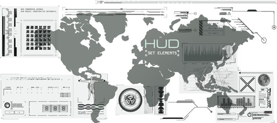 Futuristic global data display with HUD interface elements © sergray(noAIelemens)