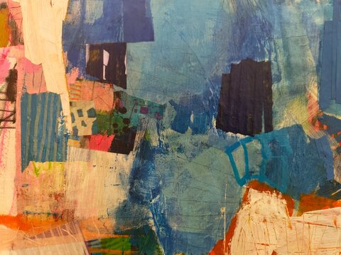 Blue Washi Paper Collage Abstract Art Layer Texture Background Design
