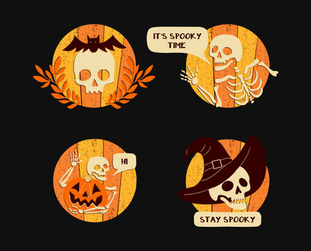 Retro Halloween Skeletons Logo Vector Set