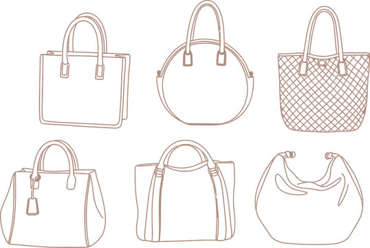 Handbag collection sketch tote bags shoulder bags and structured purses in line art style