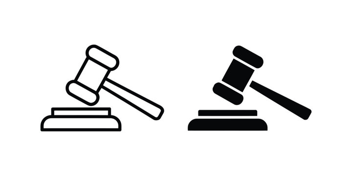 Gavel icon set: outline and solid silhouette with authority